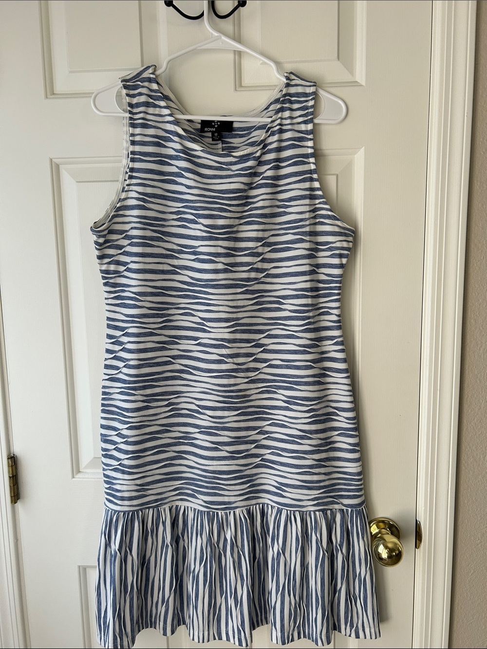 Flirty Navy and White Sleeveless Ruffle-Hem Shift Dress